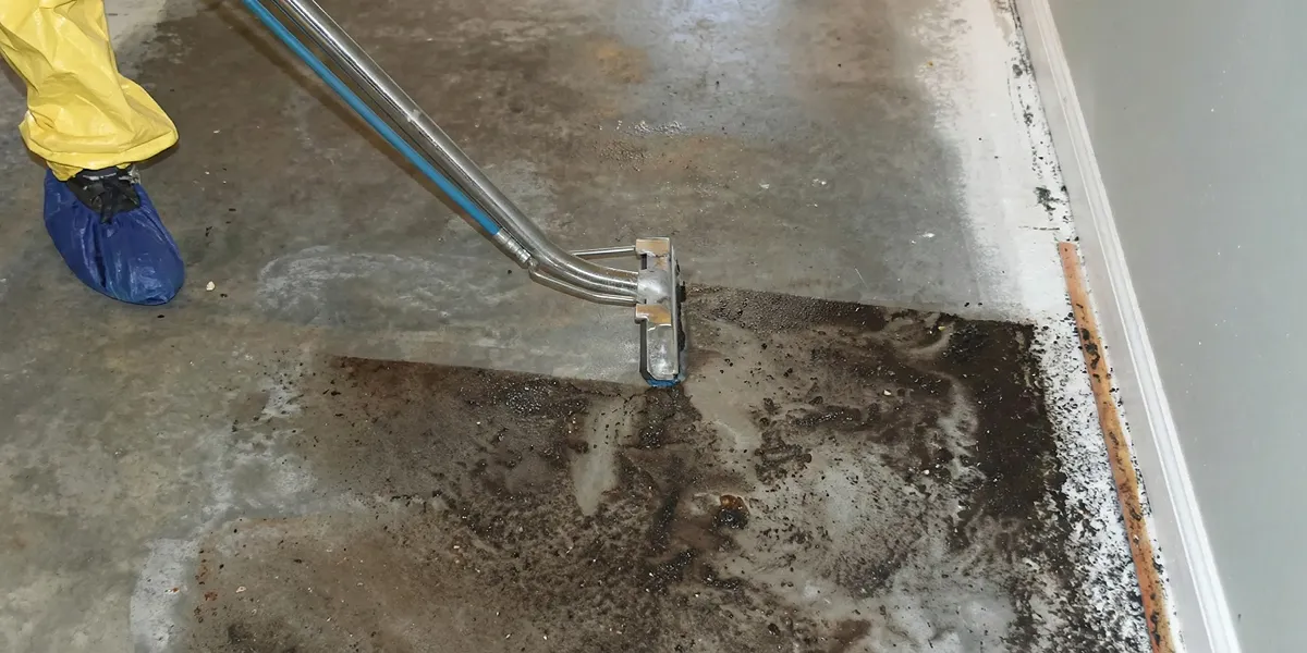 sewage removal technicians extracting contaminated wastewater from a residential floor in Myrtle Beach, SC