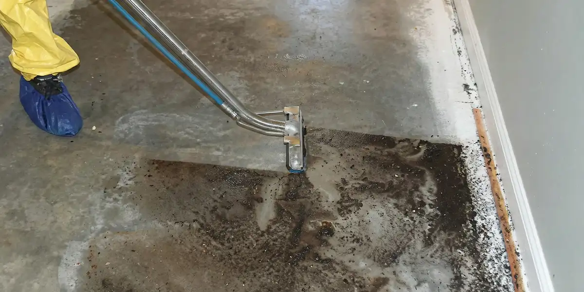 sewage removal technicians extracting contaminated wastewater from a residential floor in Myrtle Beach, SC